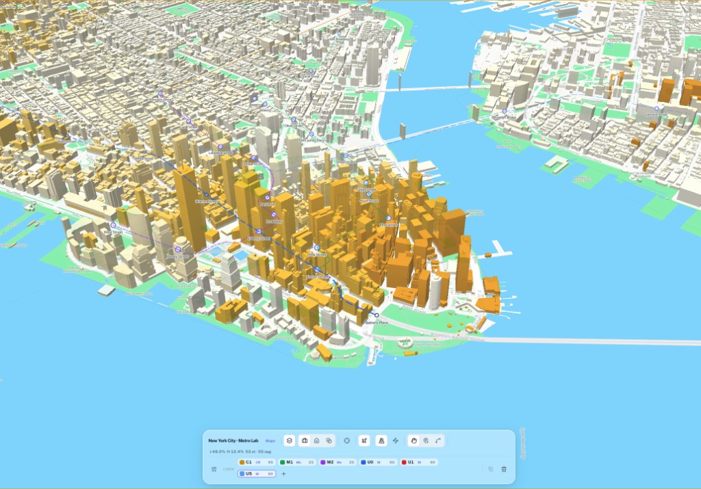 Metro Lab on New York City: 3D map, metro lines, jobs layer